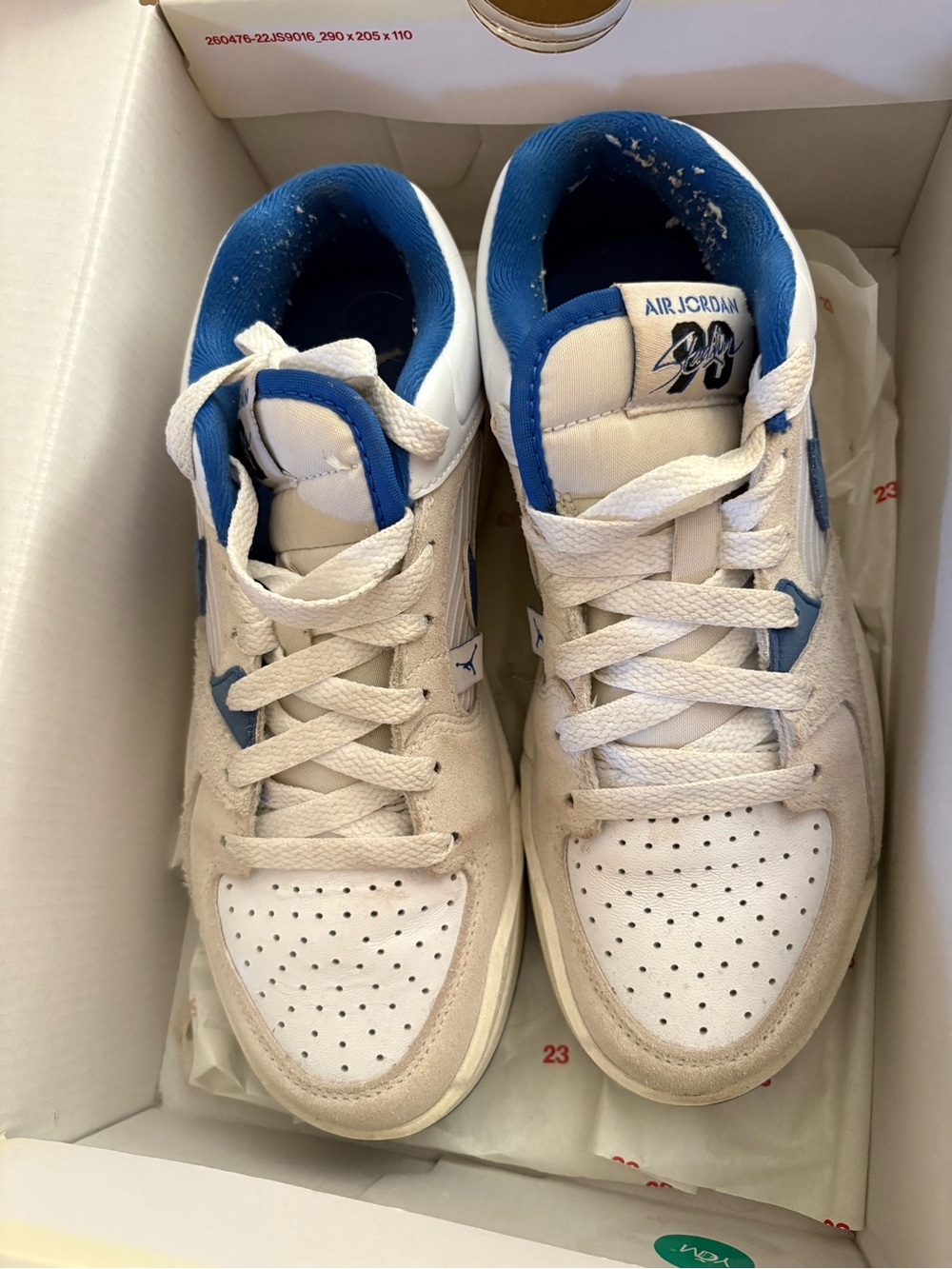 Jordan Kids White and Royal Blue Low-Top Sneakers